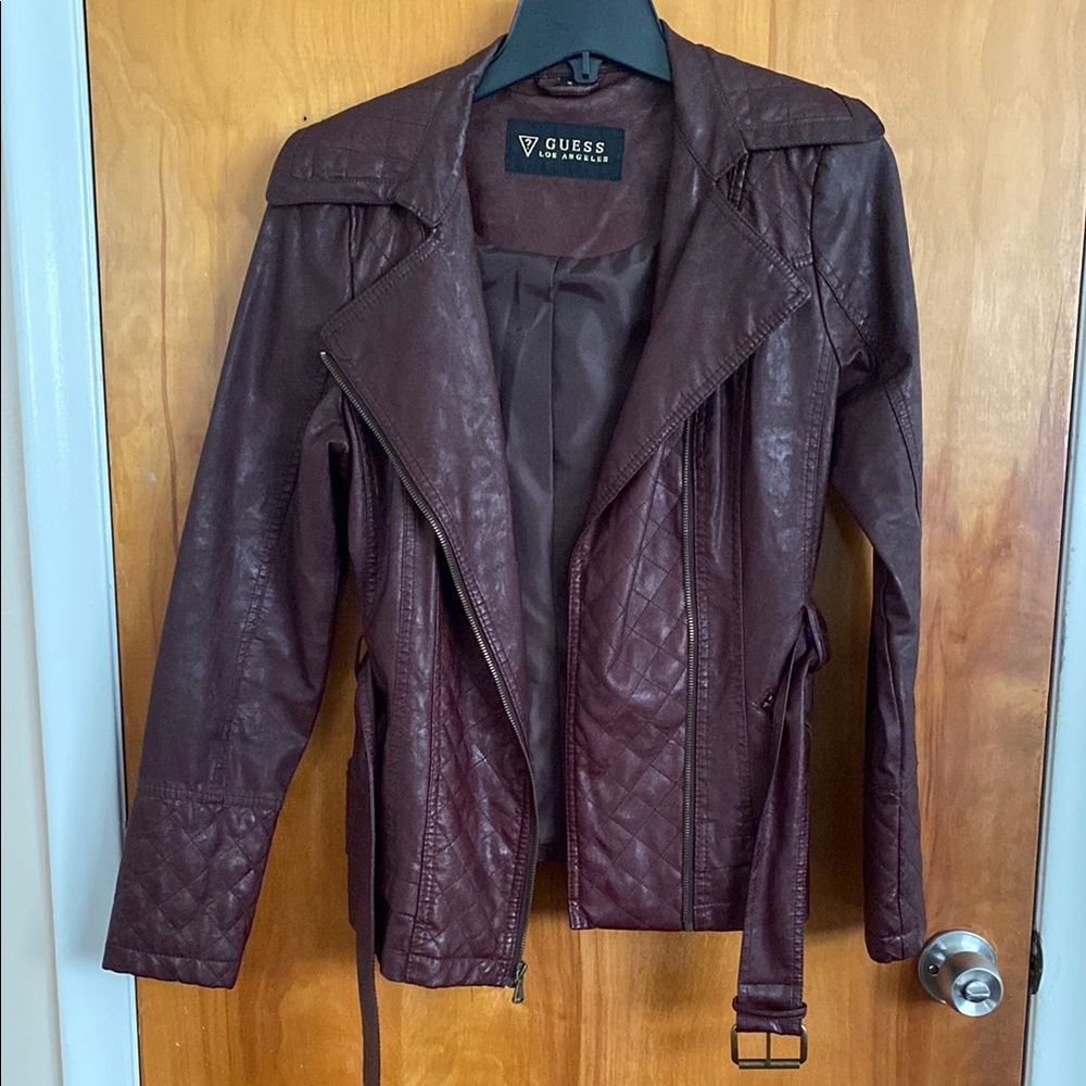 Guess Burgundy Leather Jacket